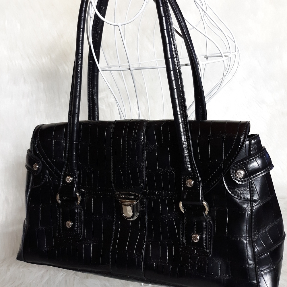 Liz Claiborne Black Croc-Embossed Tote Bag